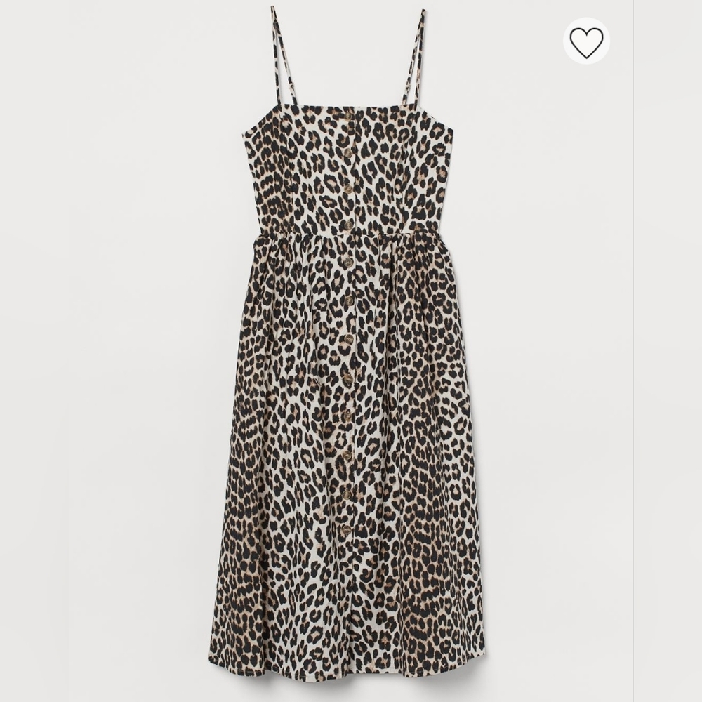 H&M Linen Blend Leopard Print Midi Dress